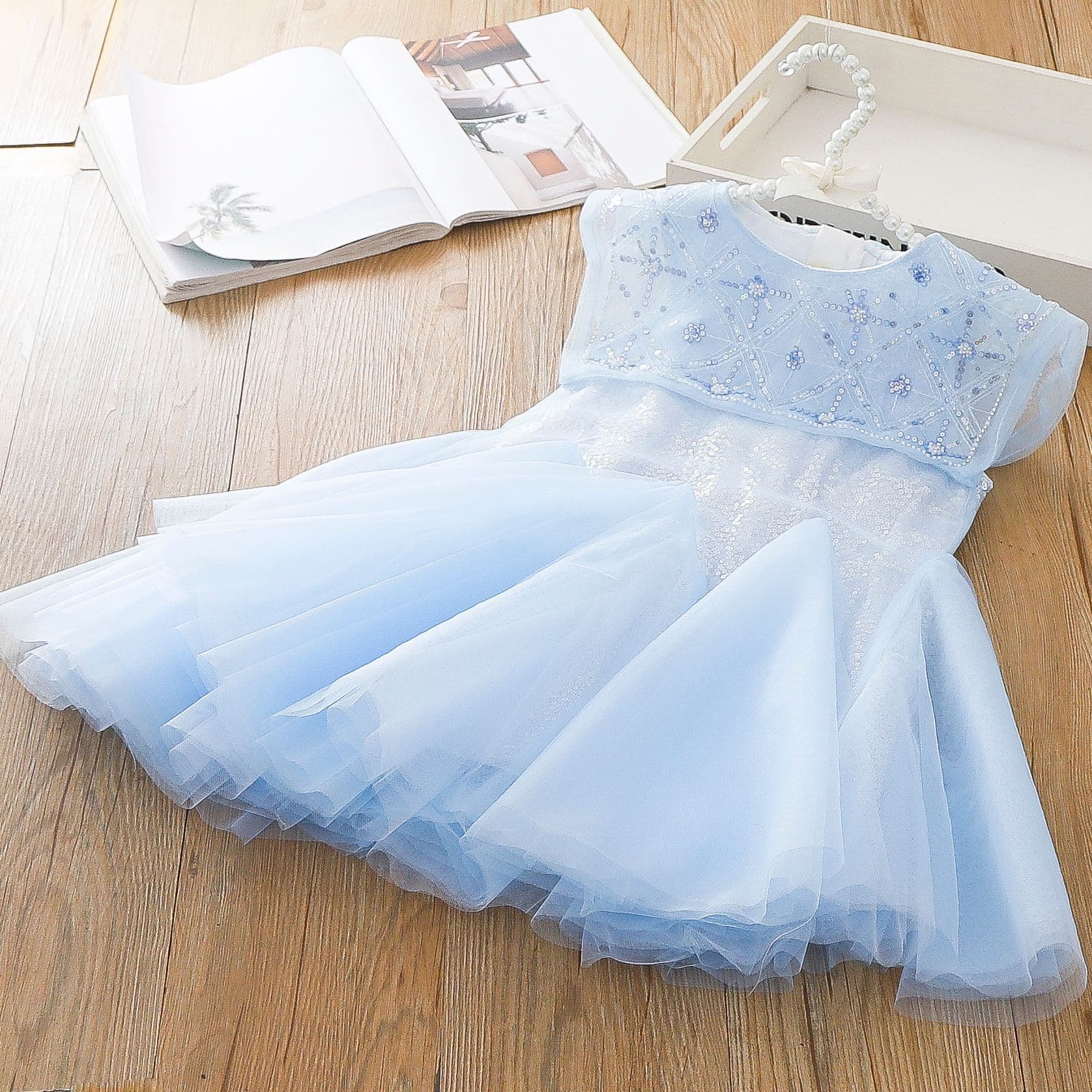 Girls Ice and Snow Elsa Princess Dress Summer Children's Birthday Dress Sequin Dress Puffy Gauze Dress 61 Performance Costume