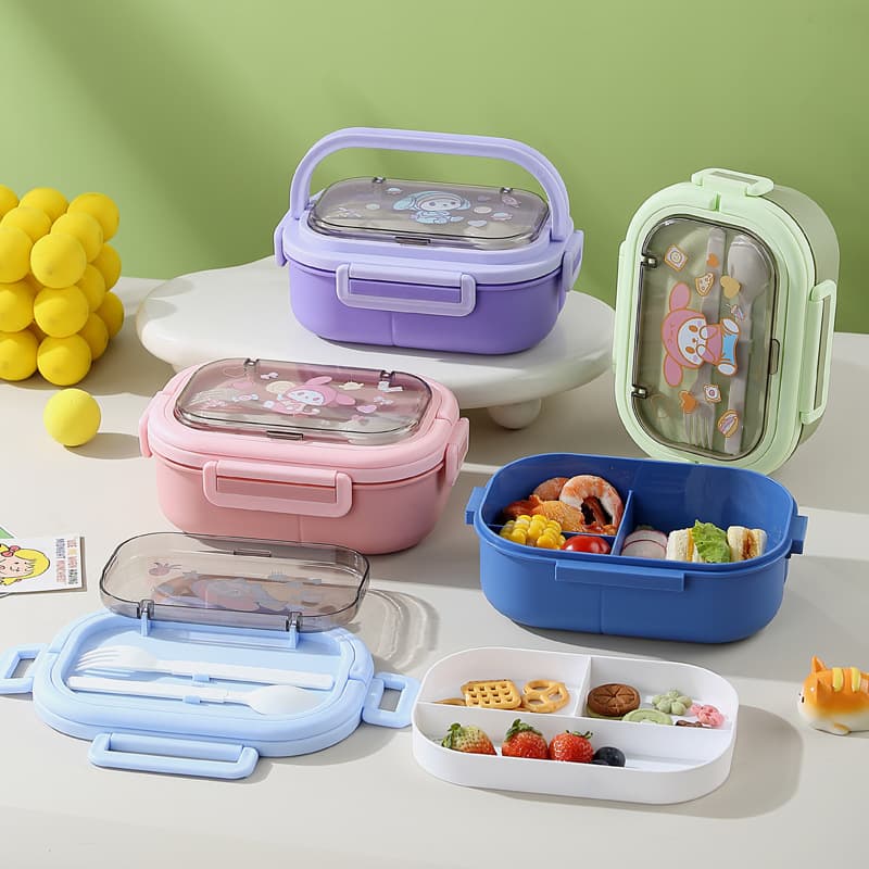 Cartoon Cute Elementary School Student Plastic Compartment Lunch Box Microwave-Safe Bento Box Gift