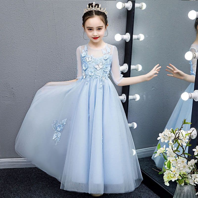 Children's Dress Gown for Autumn/Winter Flower Girl Wedding Little Girl Piano Performance Dress Princess Dress