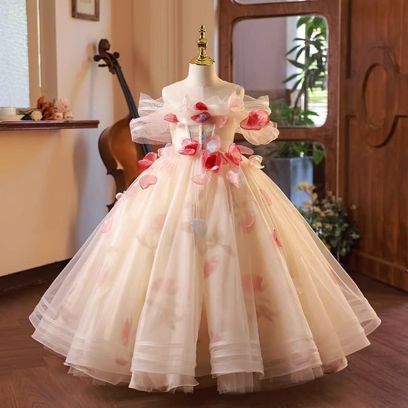 New Girls' Dress, Flower Girl Birthday Princess Dress for Hosts and Piano Performances, Tutu Skirt