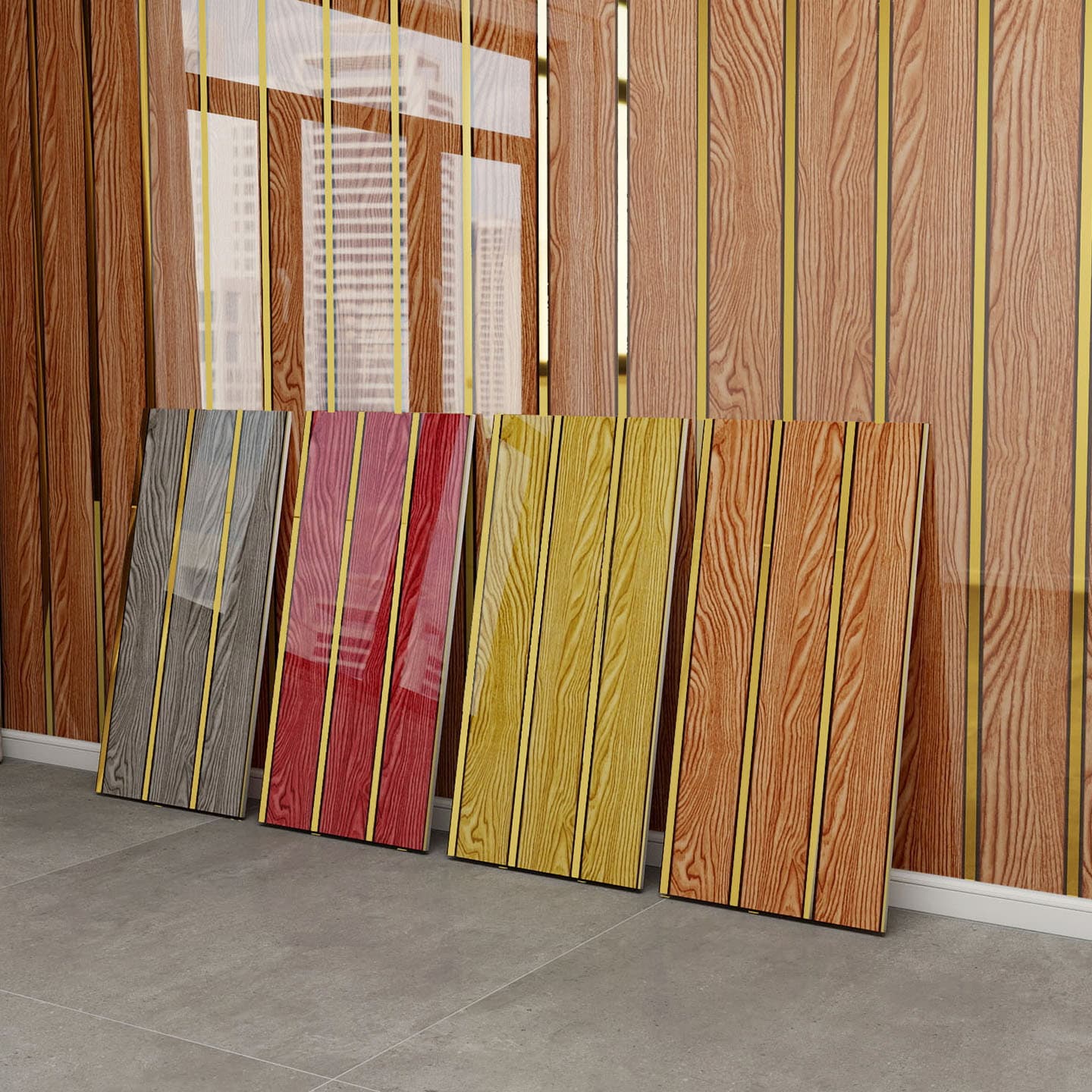 Cross-Border Drop Shipping Imitation Wood Grain Grid Waterproof Gold Foil Wall Sticker Self-Adhesive Marble Wallpaper TV Background Decorative Wallpaper