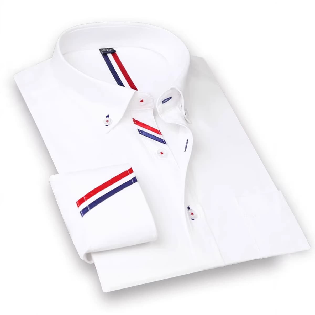 Cross-border Hot Selling European Fit Men's Slight Stretch Long Sleeve Shirt with Contrast Color Webbing Trim Business Casual Shirt for Wholesale Export