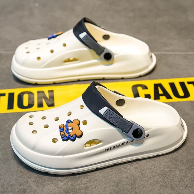 Men's Summer Thick Bottom Casual Sports Anti-slip Soft Sole Sandals Outdoor Beach Slippers Comfortable Round Toe PVC Material