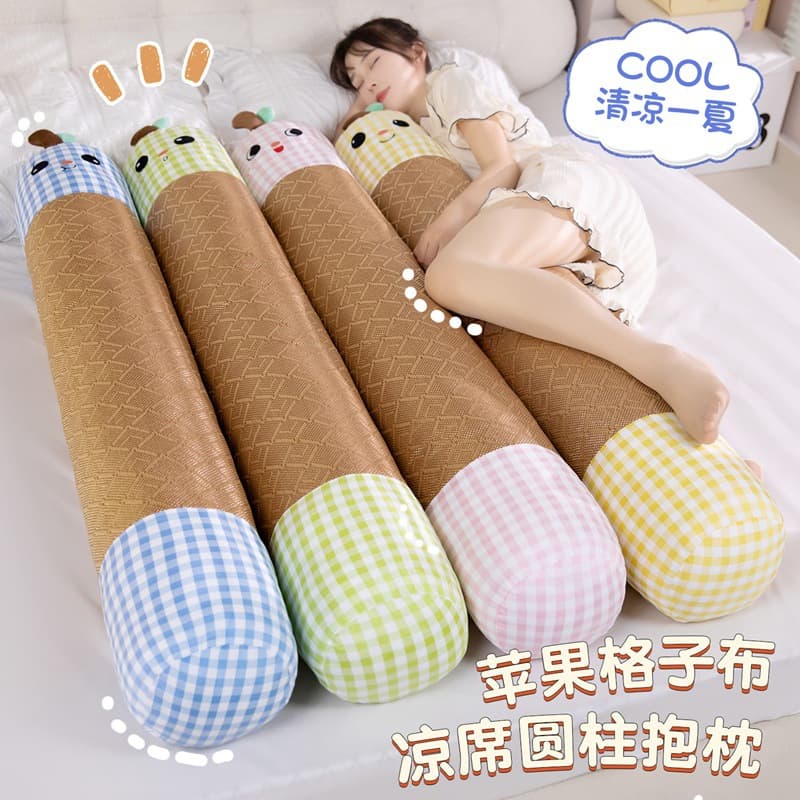 Summer Cooling Bamboo Mat Long Body Pillow for Women Sleeping, Bedroom Dorm Bed Side Sleeping Leg Pillow, Sofa Cushion