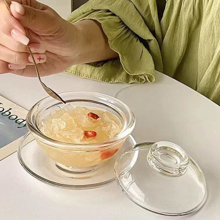 Wholesale European-style Gold-trimmed Glass Jars with Lids, Transparent Household Three-piece Set, Glass Bird's Nest Jar