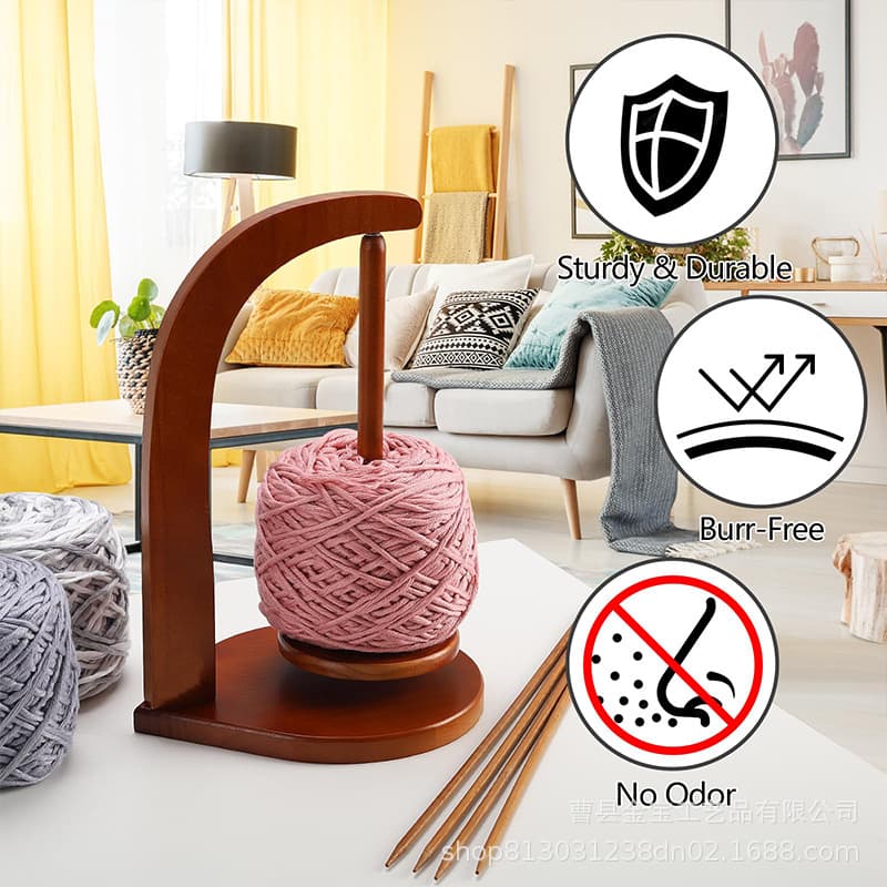 Spot wooden sewing spool rack knitting crochet rotating yarn rack solid wood heart-shaped base wool spool storage rack