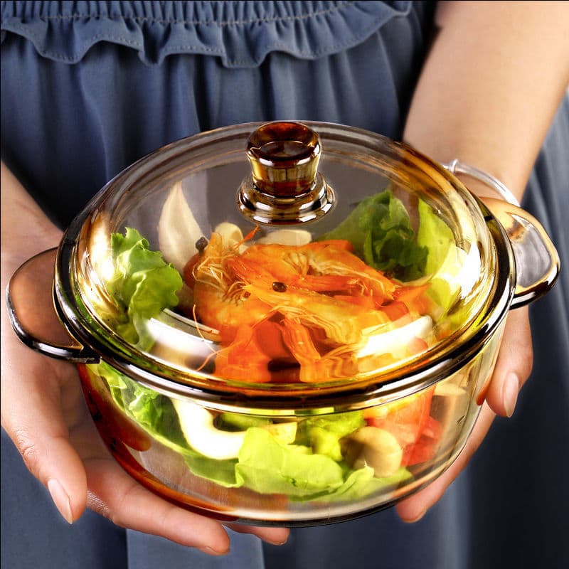Glass Bowl with Lid, Heat-Resistant, Microwave-Safe, Brown, 1L, European-Style, Household Glass Bowl with Lid, Noodle Bowl, Salad Bowl
