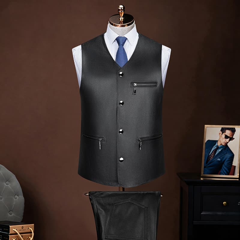 Genuine Leather Vest for Middle-Aged and Senior Men, Top-Layer Cowhide, Spring/Fall Thin Style, Dad's Wear, Whole Leather Sleeveless Jacket, Windproof and Warm