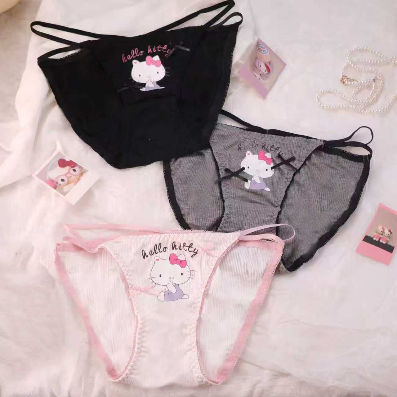 Sweet and Cute Girl Style KT Cartoon Sexy Pure Desire Thin Strap Hollow High Slit Exposed Edge Panties Women's Triangle Briefs