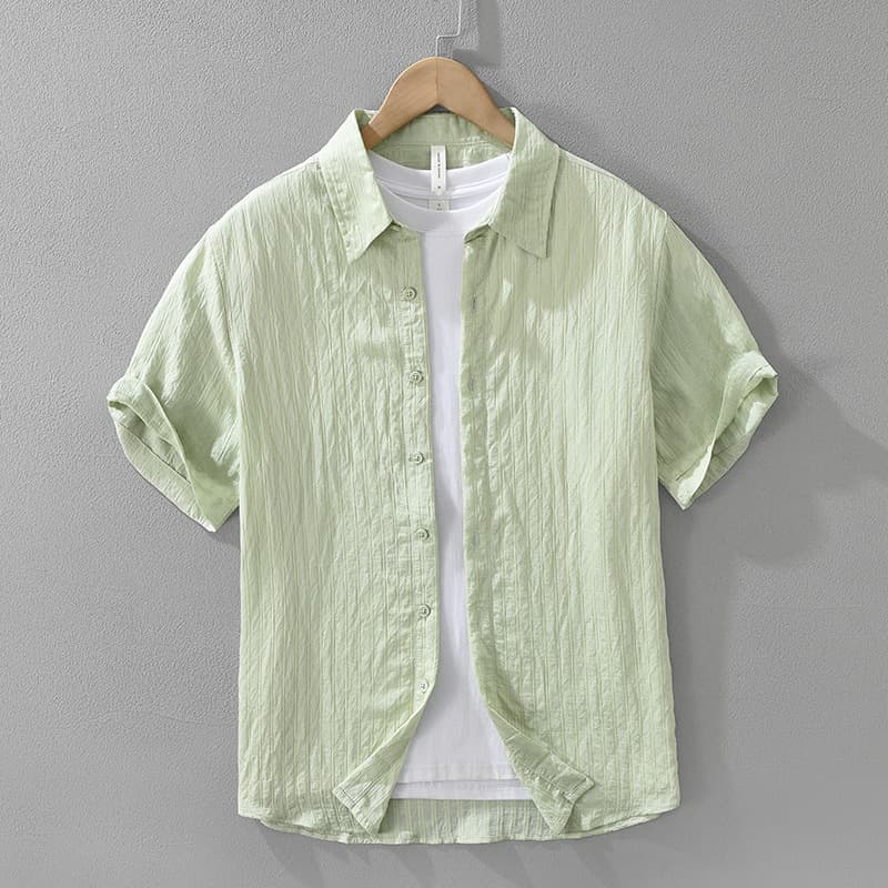 8083 Japanese-style Lightweight Summer Short-Sleeve Shirt for Men, Versatile Artistic Casual Loose Breathable Top, Drop Shipping