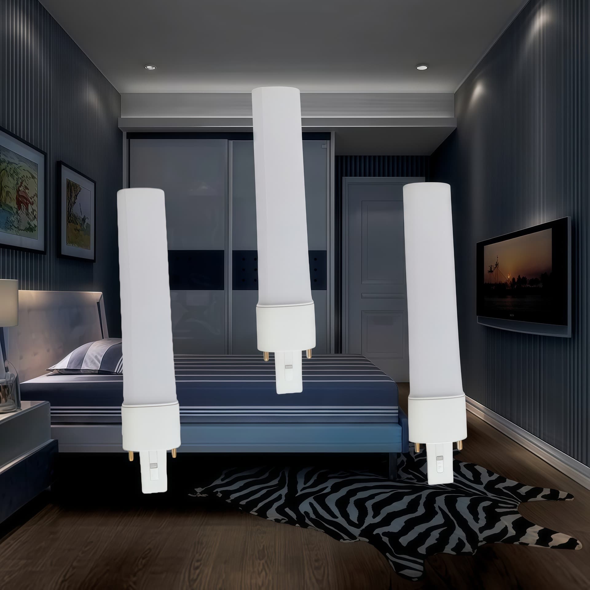 Single U flicker-free plug-in lamp, horizontal plug-in fluorescent tube, 360-degree light-emitting LED eye protection table lamp