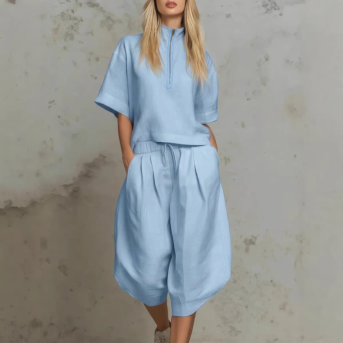 Short Sleeve Casual Two-Piece Set 2026 Spring Summer Europe and America Loose Wide-Leg Pants Women's Sportswear Set