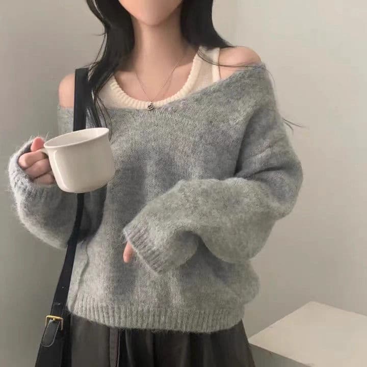 Autumn Winter Two-Piece Knit Vest Knitwear New Design Lazy Loose Top Collar Outerwear