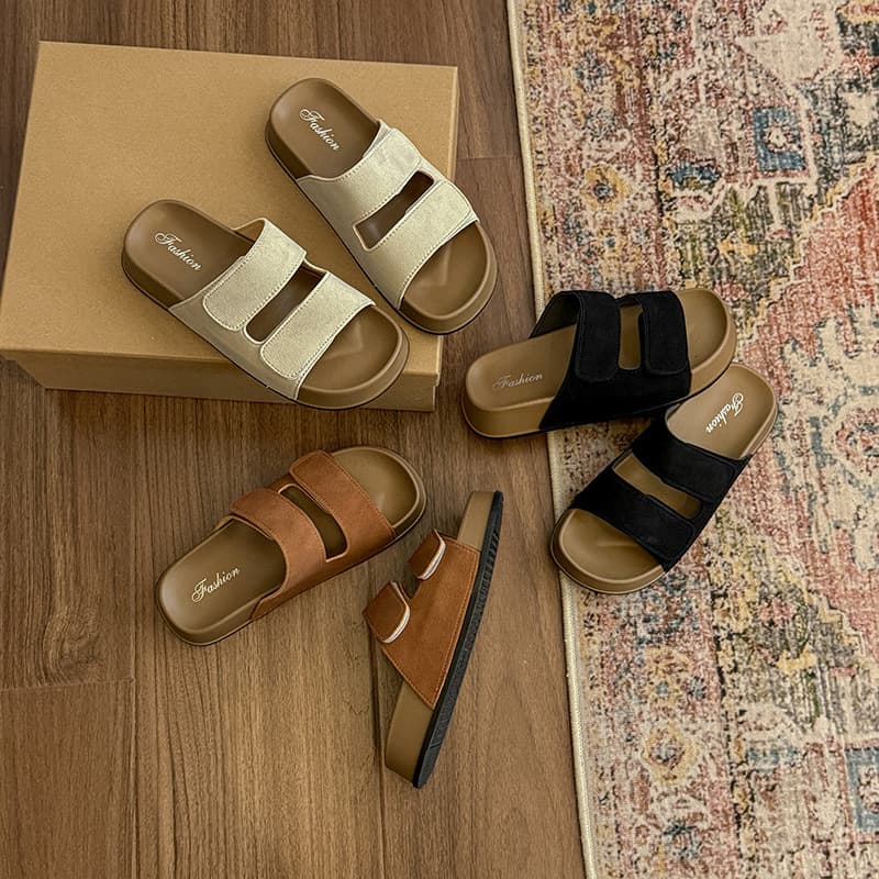 Cross-border e-commerce drop shipping casual buckle strap Velcro Birkenstock slippers for women, thick-soled soft beach sandals, Jieyang slippers