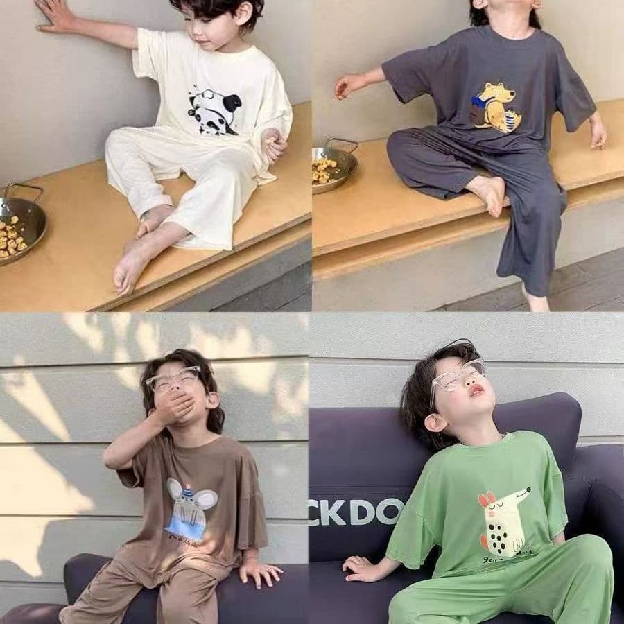 Modal Children's Pajamas 2026 Summer Thin Boys' Short Sleeve Homewear Set Boys Casual Wear Air Conditioning Wear