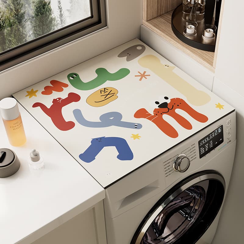 Waterproof Dustproof Cartoon Washer Machine Pad Kitchen Countertop Mat Fridge Bedside Table Pad PVC Square Printing Customizable