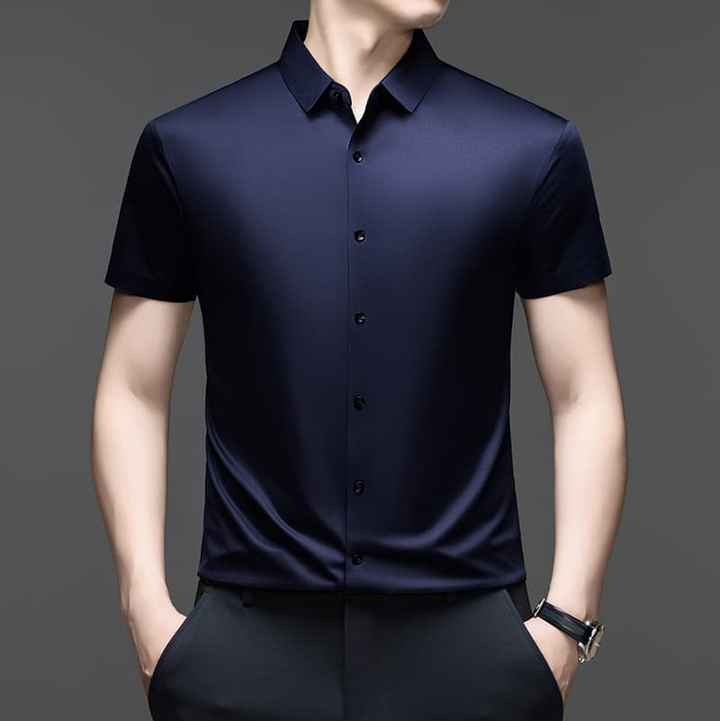 Summer Style Ice Silk Short-Sleeved Shirt for Men, Business Casual Shirt for Men, Slim Fit, Seamless, Iron-Free, Breathable Work Shirt