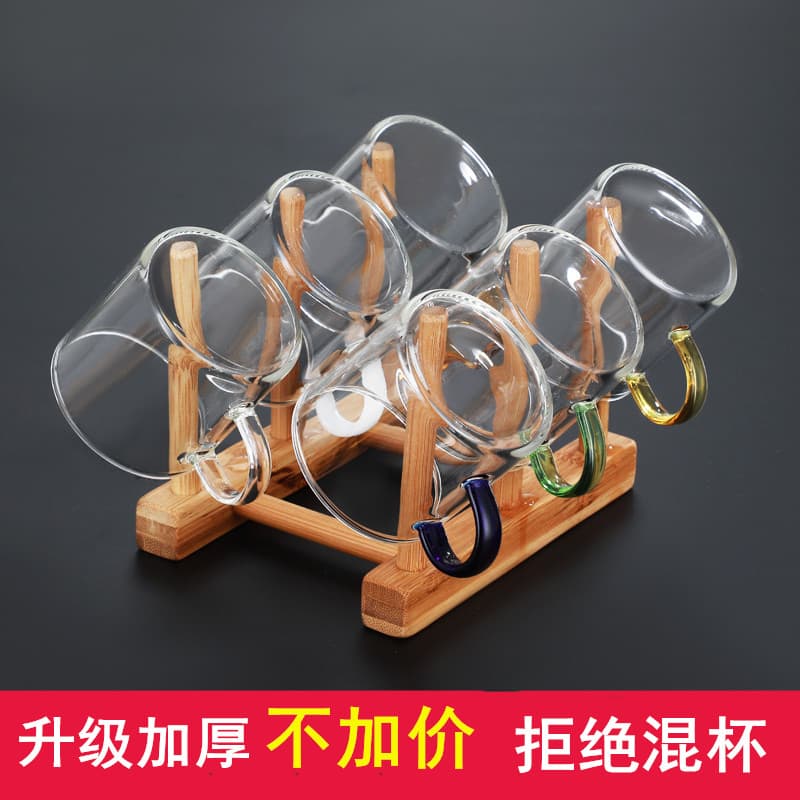 Heat-Resistant Glass Tea Cup Set, Transparent Individual Thick-Handled Host Cup, 6-Pack Gongfu Tea Set