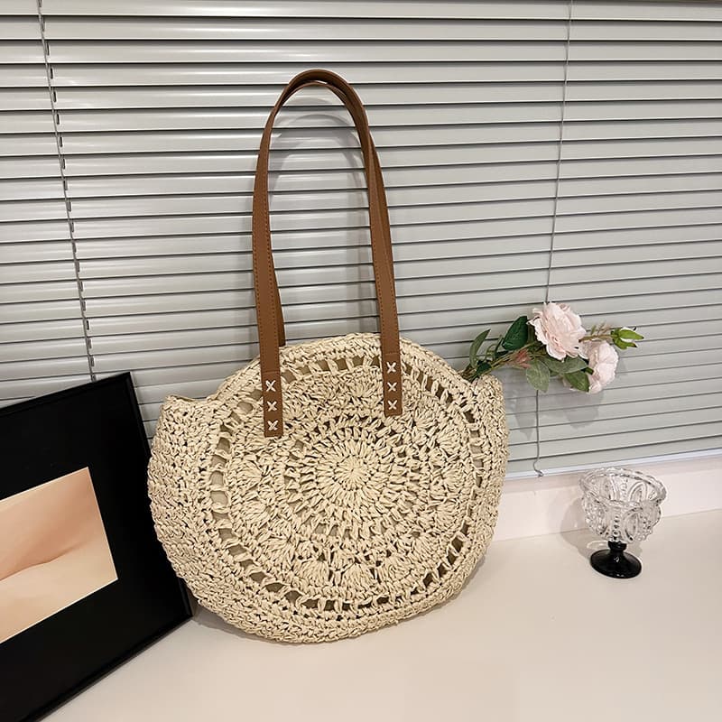 Drop shipping new fashion simple paper rope woven bag seaside vacation beach bag large capacity tote bag