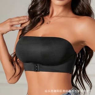 European and American Sexy Seamless Front Closure Bandeau Bra, Anti-Exposure Thin Cup Non-Slip Push-Up Wrap Bra for Women, Backless
