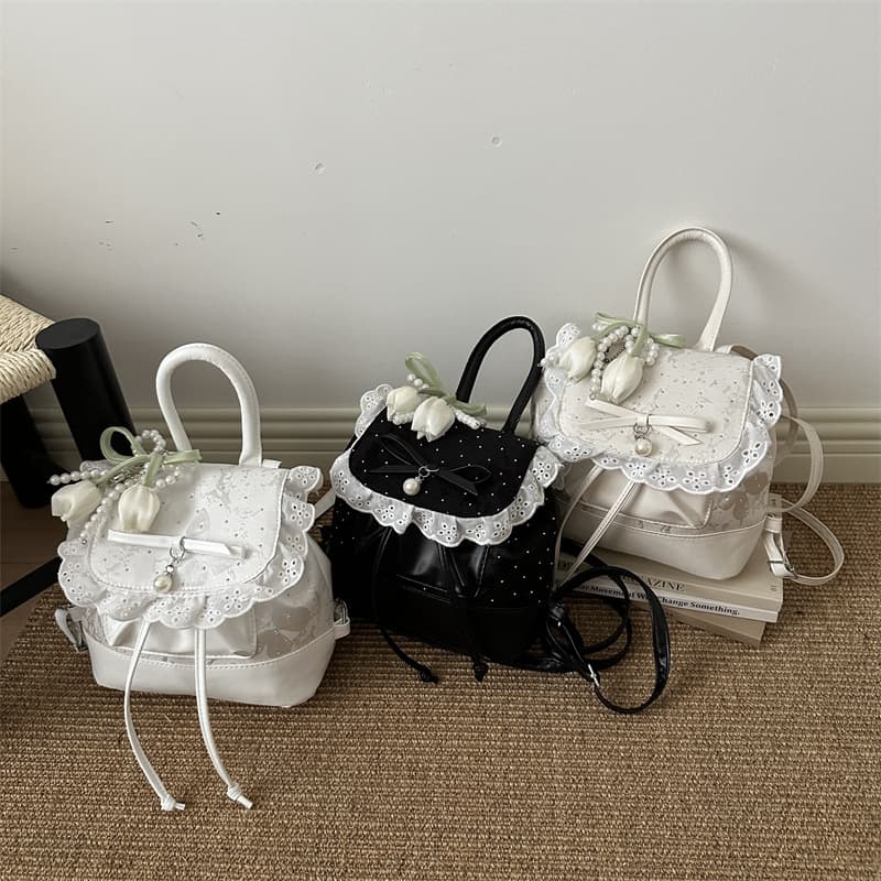 2026 Summer New Lace Trim Minimalist Trendy Backpack Korean Style Fashion Girlish Handbag Mini Bag
