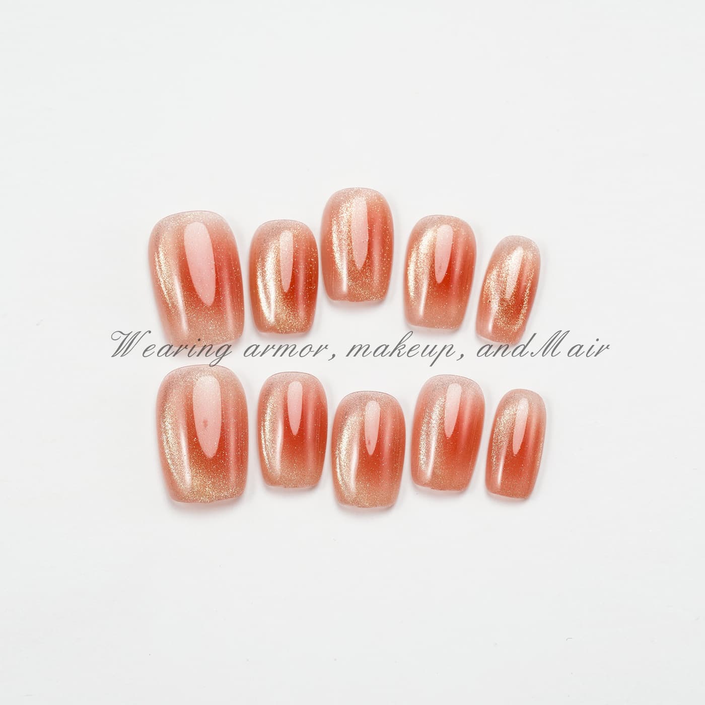 Wholesale peach color smudged manicure, cat eye whitening, handmade nail patches, finished product, versatile, simple and elegant. Recruiting agent