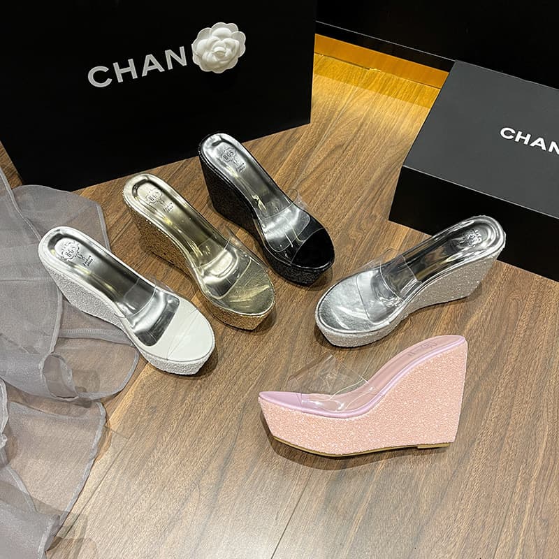 12CM Platform Ultra High Heel Sandals with Waterproof Platform, Thick Sole, Transparent, Sexy Glitter, Clear Slippers for Women