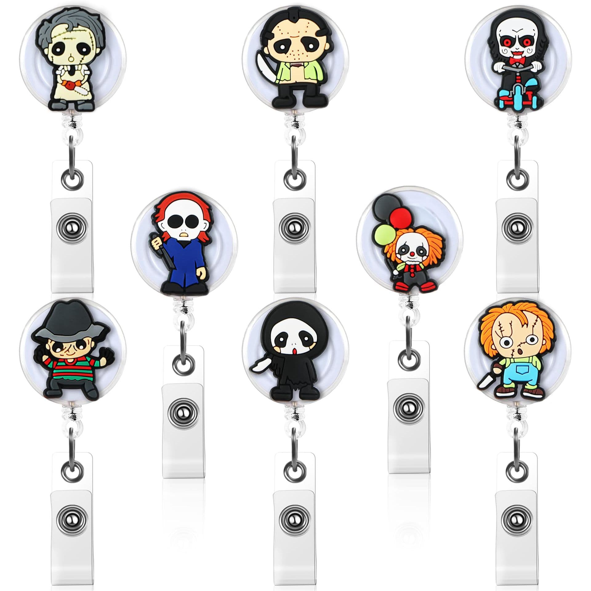 Halloween Series Retractable Doctor Nurse Badge Clip Keychain Ornament Work ID Card Easy Pull Holder Student Card Case
