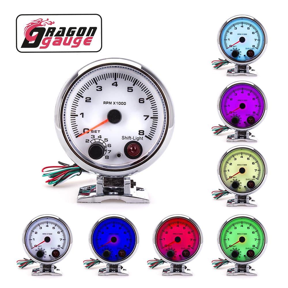 Car Modified Tachometer 3.75-inch / 12V RGB Backlight Tachometer 12V Universal Automotive Gauge