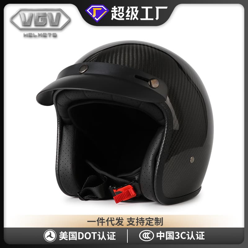 In Stock Carbon Fiber Retro Motorcycle Helmet 3C Certified 3/4 Helmet Motorcycle Safety Helmet All-Season