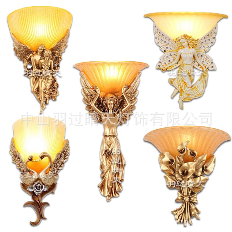European Angel Engineering aisle decorative wall lamp living room bedroom bedside lamp aisle American retro villa wall lamp