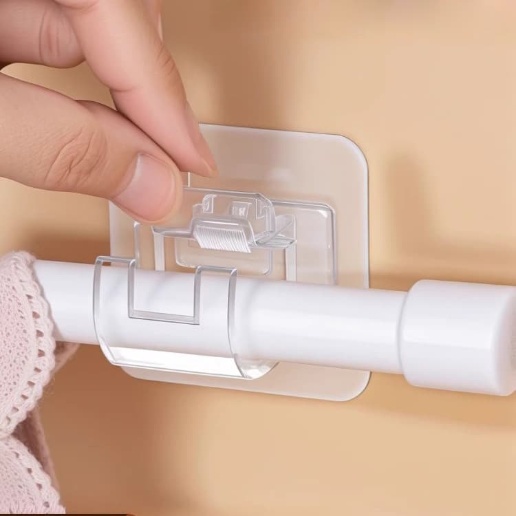 Curtain Rod No-Drill Hook, Telescopic Rod Bracket Support, Single Bar Fixed Base, Full Set Accessories, Wall-Mounted Hanging Ring