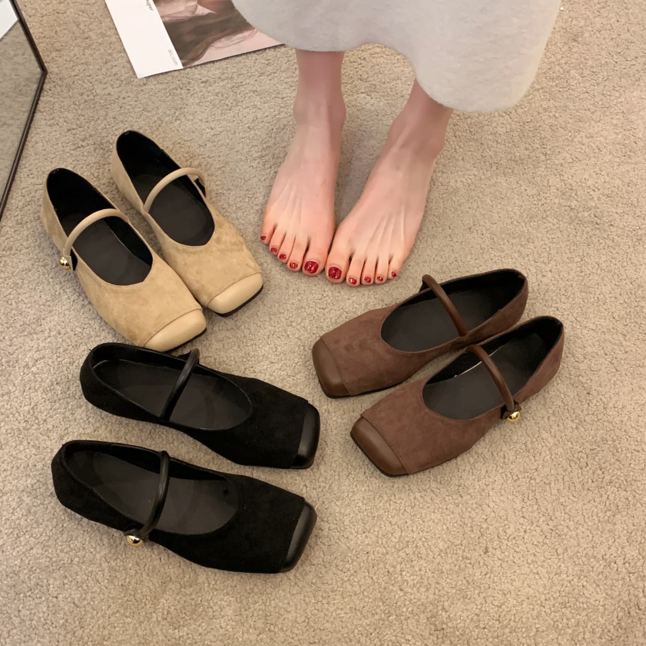 French-Style Mary Jane Shoes 2026 Spring New Leopard Print Shallow Strap Women's Shoes Square Toe Suede Elegant Flats