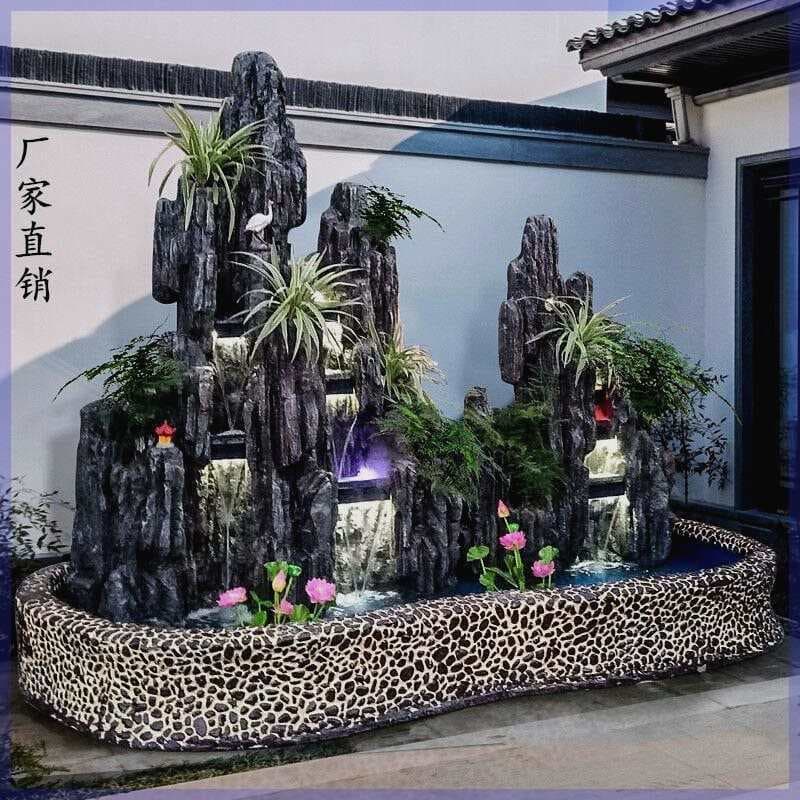 Large Gold Landscape Rockery Waterfall Fountain Decoration for Outdoor Villa Courtyard Garden and Indoor Floor Display