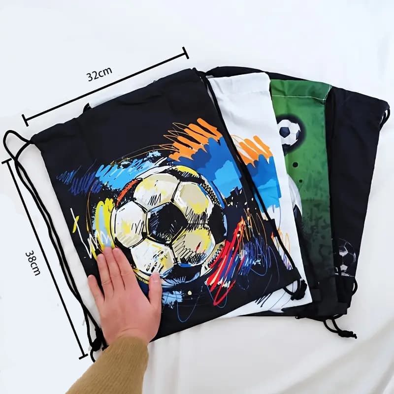 Cross-border football pattern peripheral drawstring pockets polyester travel outdoor shopping bag large capacity portable drawstring backpack