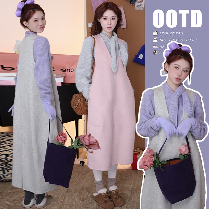Autumn/Winter New Arrival Korean-style Sweet and Gentle Loose Layered Tweed Vest Dress Two-piece Set