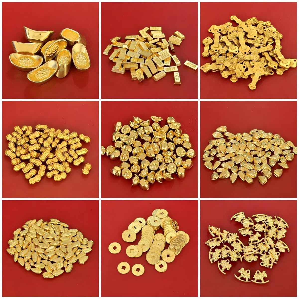 Mini Plastic Gold Ingots, Gold Bars, Gold Beans, Melon Seeds for Housewarming, Office, Wedding, Feng Shui Alloy Craft