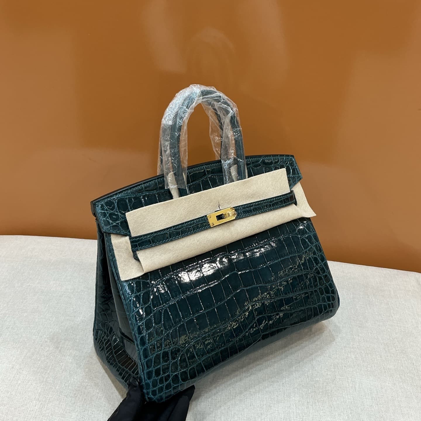 Full handmade wax thread stitched American alligator reverse V Birkin 25cm women's fashion trendy genuine leather handbag