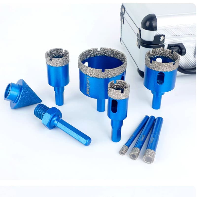 9-Piece Threaded Dry Vacuum Brazed Diamond Drill Bit Set for Ceramic Tile Granite Hole Cutting