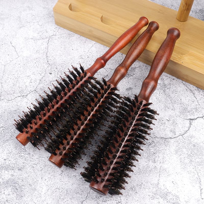 Hot-selling cross-border curling brush boar bristle hair brush wooden roller comb hairstyling tool salon supplies