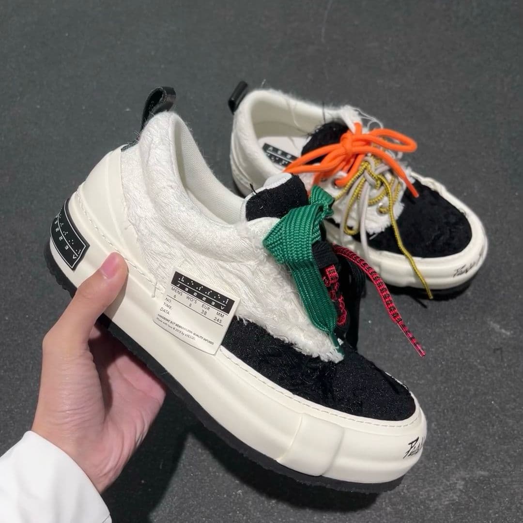 Vanness Wu Same Style Multi-Color Canvas Couple Shoes, 2024 Autumn Snowflake Pastry Handmade Jacquard Women's Canvas Shoes