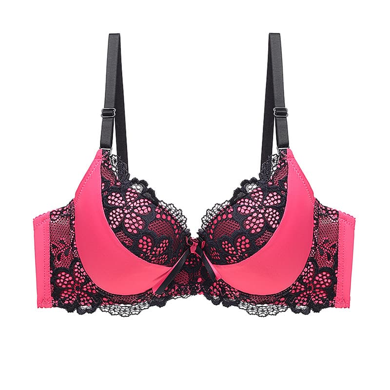 Sexy Mid-Thick Thin Cup Bra Lace Adjustable Breast Reduction Comfortable Gathered European Style Nylon Fabric Bra for Young Women