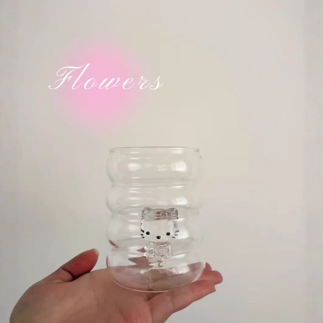 Kitty cat water cup cute creative transparent heat-resistant glass cup milk cup high borosilicate cup