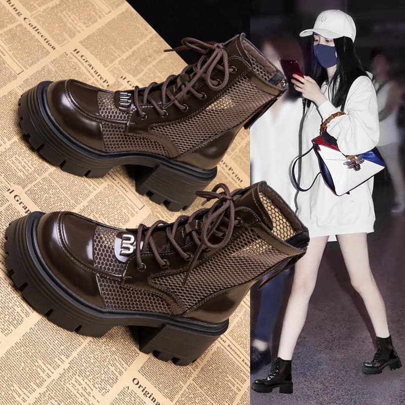 Mesh Martin Boots Women Thick Sole 2026 New Summer Hollow Breathable Mesh Boots Women's Heightening Breathable Boots Short Boots