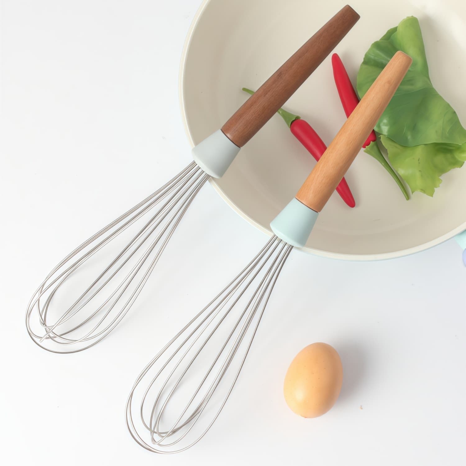 Cross-border Manual Wooden Handle Stainless Steel Egg Beater Cake Cream Whisk Hand Mixer Baking Tool