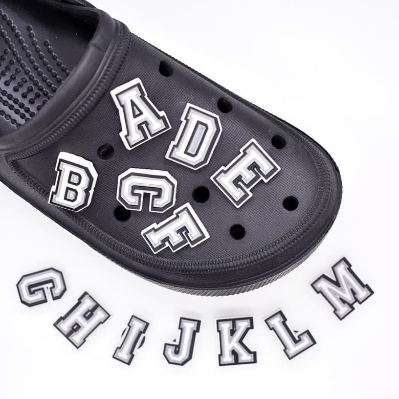 Cartoon Black and White Letter Detachable PVC Soft Rubber Shoe Charms for Crocs Garden Shoes Shoe Decorations Wholesale