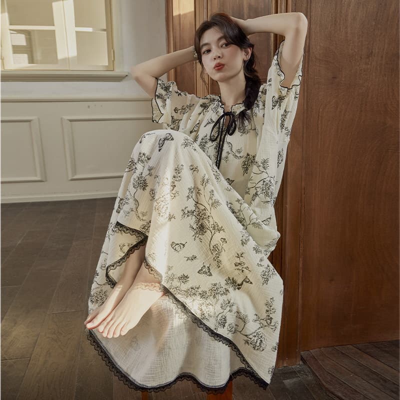 Summer Cloud Cotton Short Sleeve Nightgown for Women with Built-in Bra 2025 New Maternity Pajamas Princess Style Cute Loungewear