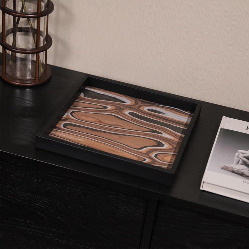 Wabi-Sabi Style Tray Black Leather Wooden Tray Furniture Showroom Coffee Table Vase Storage Decoration Indoor Space Design
