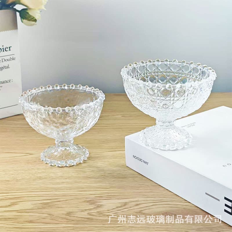 Niche Beads High-Footed Ice Cream Cup, Household Summer Stylish Women's Smoothie Yogurt Ice Cream Dessert Glass Cup
