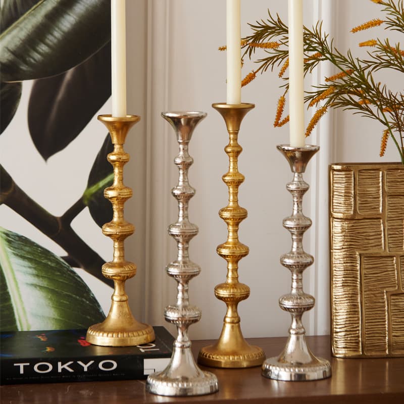 Indian imported aluminum European-style gold and silver Roman column candlestick decoration hotel restaurant candlestick five-head candlestick